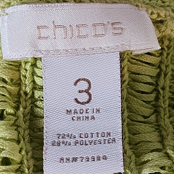 Chico's Lime Open Cotton Poly Open Weave 3/4 Sleeve Sweater Chico Sz 3 US XL 16 - Picture 15 of 16